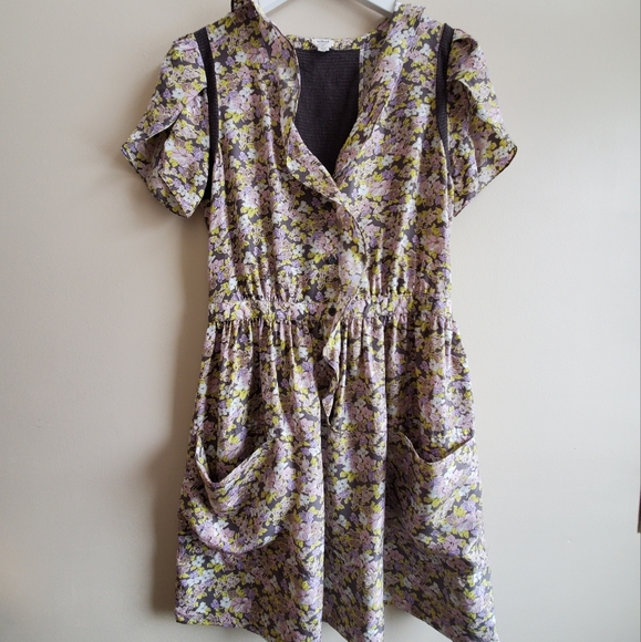 WILFRED 100% Silk and 100% Linen contrast Floral Boho Dress Aritzia - Picture 2 of 7